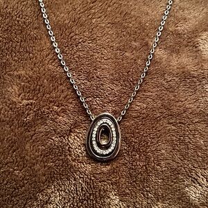 VINTAGE Classic Silver Triple Layer Oval Shaped Crystal Pendant Necklace